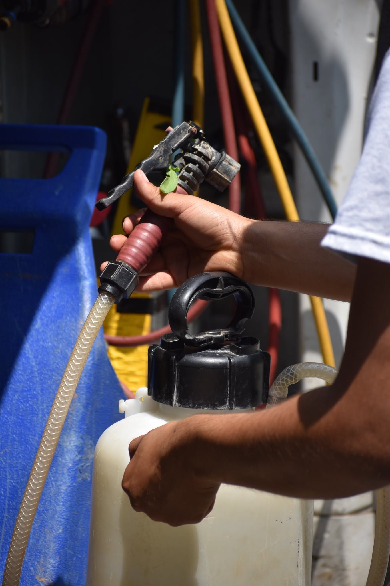 Coil cleaning equipment used to service an HVAC system